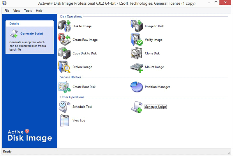 Disk Image software. Screenshot 1