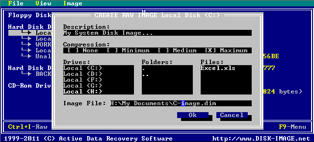 Active@ Disk Image for DOS. Starting Disk Image creation process